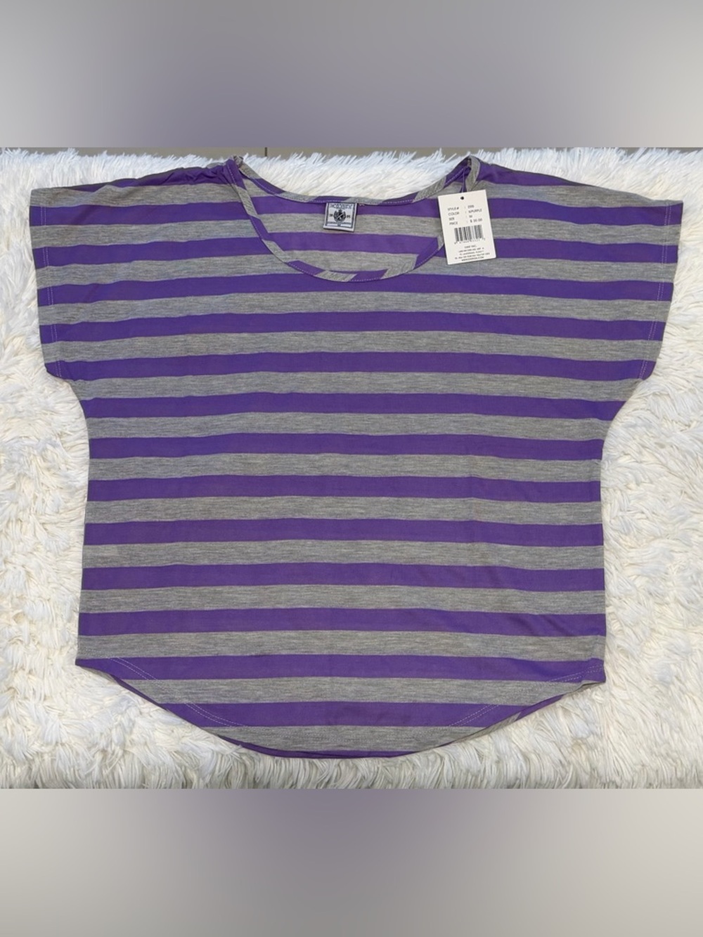 Exist Purple and Gray Striped Short Sleeve Tee